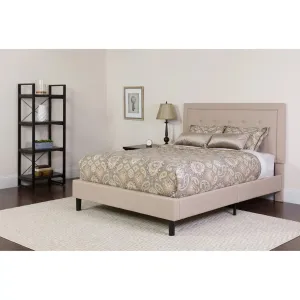 Marcelia Tufted Upholstered Platform Bed, Beige (Full)